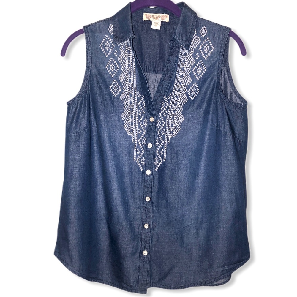 5/$25 | Vintage America Blue Boho Embroidered Vest